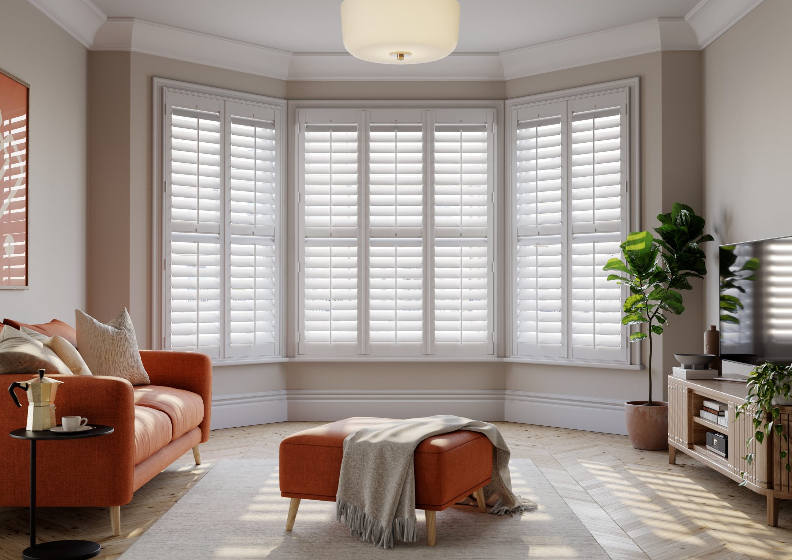 Living Room, Full Height, Snow White 89mm Slats Living Room, Full Height, Snow White 89mm Slats